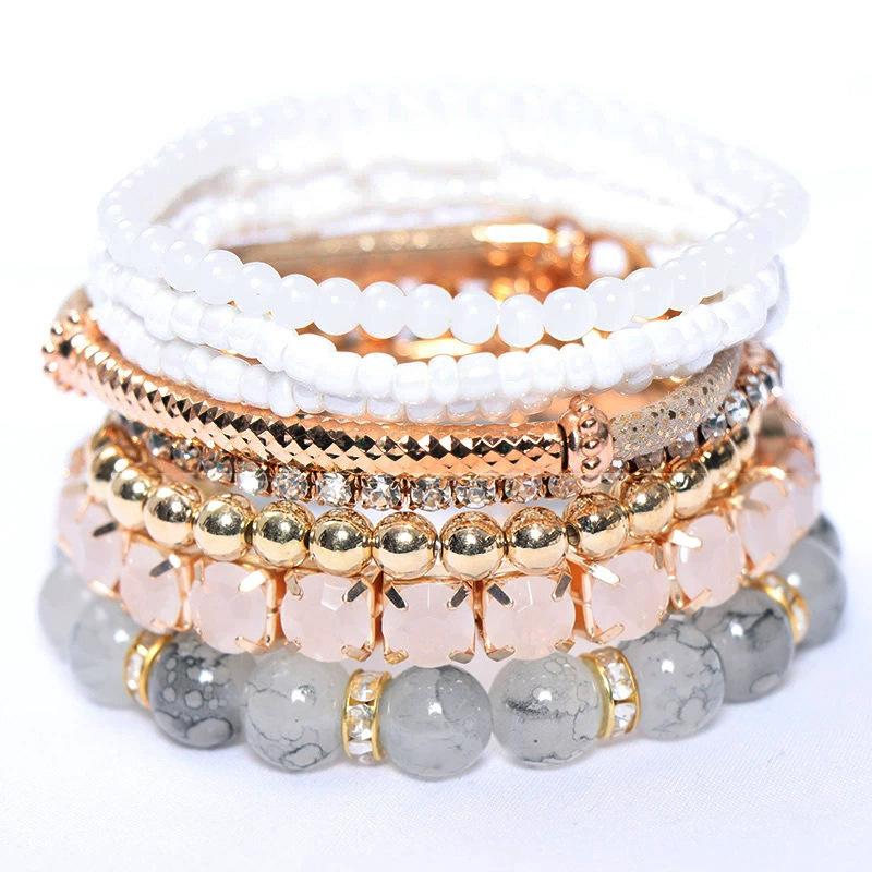 For Bestseller Colorful Multi-Tier Bohemian Stretch Bracelet Glittering Crystal Rhinestones Glass Beads Delicate Seed Bangle