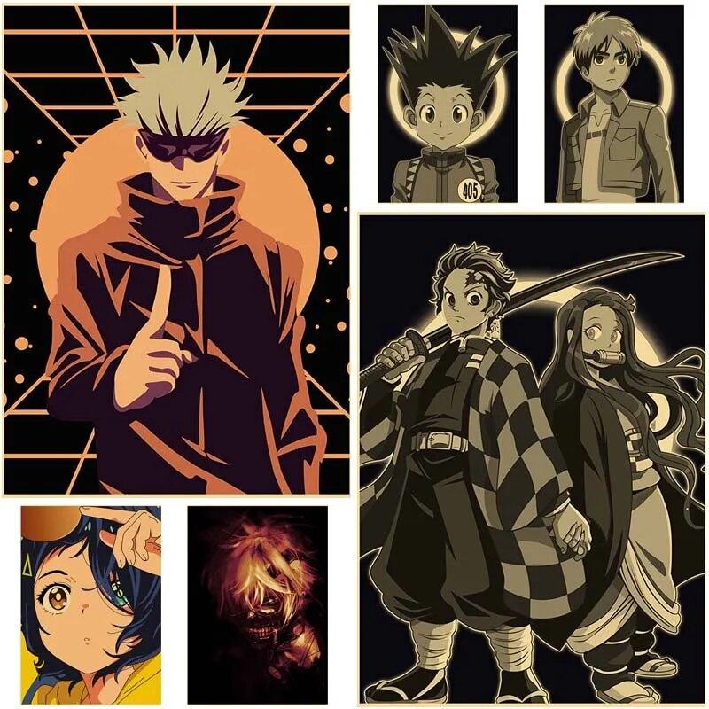 Классические плакаты с персонажами аниме Demon Slayer/Attack on Titan/Jujutsu Kaisen плакат крафт-бумага наклейка домашняя комната настенный художественный декор