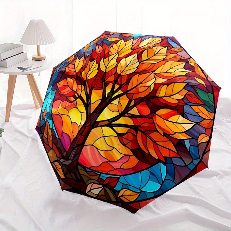 1pc Autumn Tree Pattern Automatic Opening/Closing Folding Umbrella with 35 Ribs, Plastic Handle, Windproof Portable Sunshade Umbrella y250726075