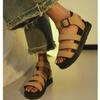 Fashion New Women's Leather Roman Sandals  Women's Sandals Summer Thick-soled Sandals Fingerless Metal Buckle Stitching Fashion Shoes