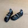 Fashion Double Buckle Strap Tabis Shoes Ladies Solid Leather Mary Janes Low Heeled Flats Woman Trotters Loafers Barefoot Walking Shoes