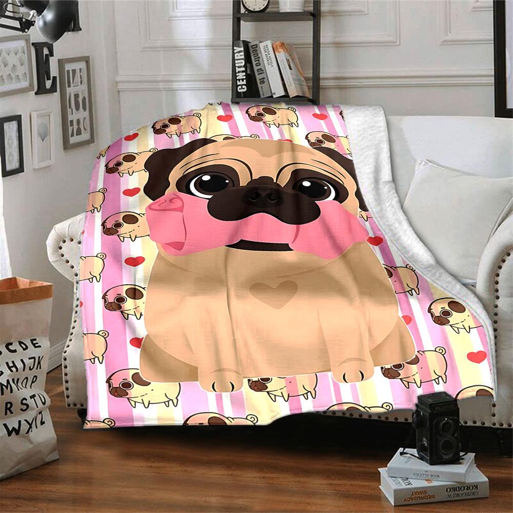 1pc Pug, Heart Blanket Warm, Cozy, And Soft, Suitable for Sofas, Beds, Cars, And Office Use.Perfect for Camping And Travel, Making It a Great Gift for