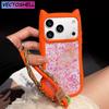 Милый Чехол-Подвеска с Ушками Кошки и Бабочкой Прозрачный для iPhone 17e 16 15 14 13 12 Pro Max 17 Air 11 Большое Окно Мягкие Края