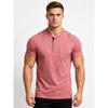 Мужская футболка-henley с коротким рукавом, 95% хлопок - Повседневная футболка с пуговицами на воротнике и карманом - Мягкий дышащий летний топ