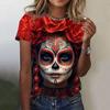 Women's 3D Printed T-shirt, Girl's Summer Short Sleeved Fashionable Casual Sexy Girl Clothing, Terrifying Undead Skull Pattern Oversized T-shirt