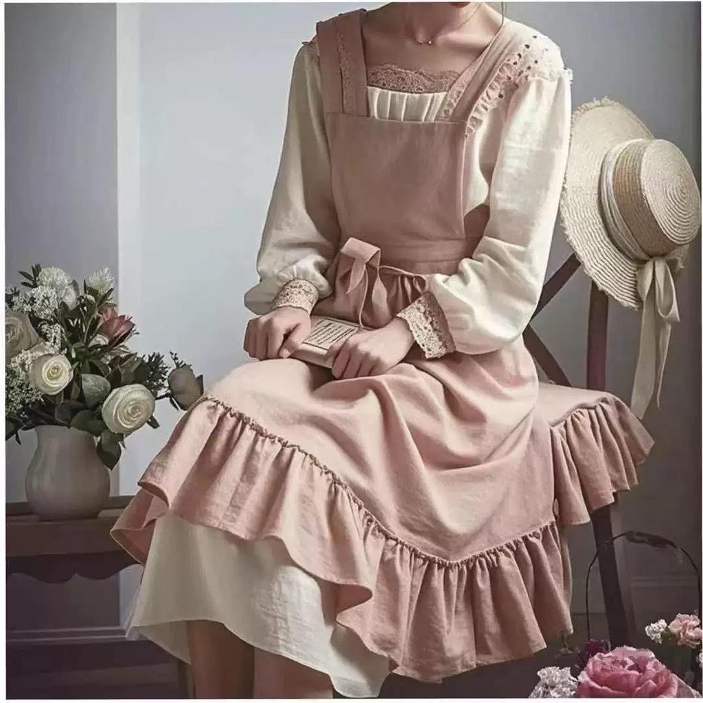 Скандинавский однотонный фартук в стиле французской пасторали, маслостойкий, для приготовления пищи на кухне