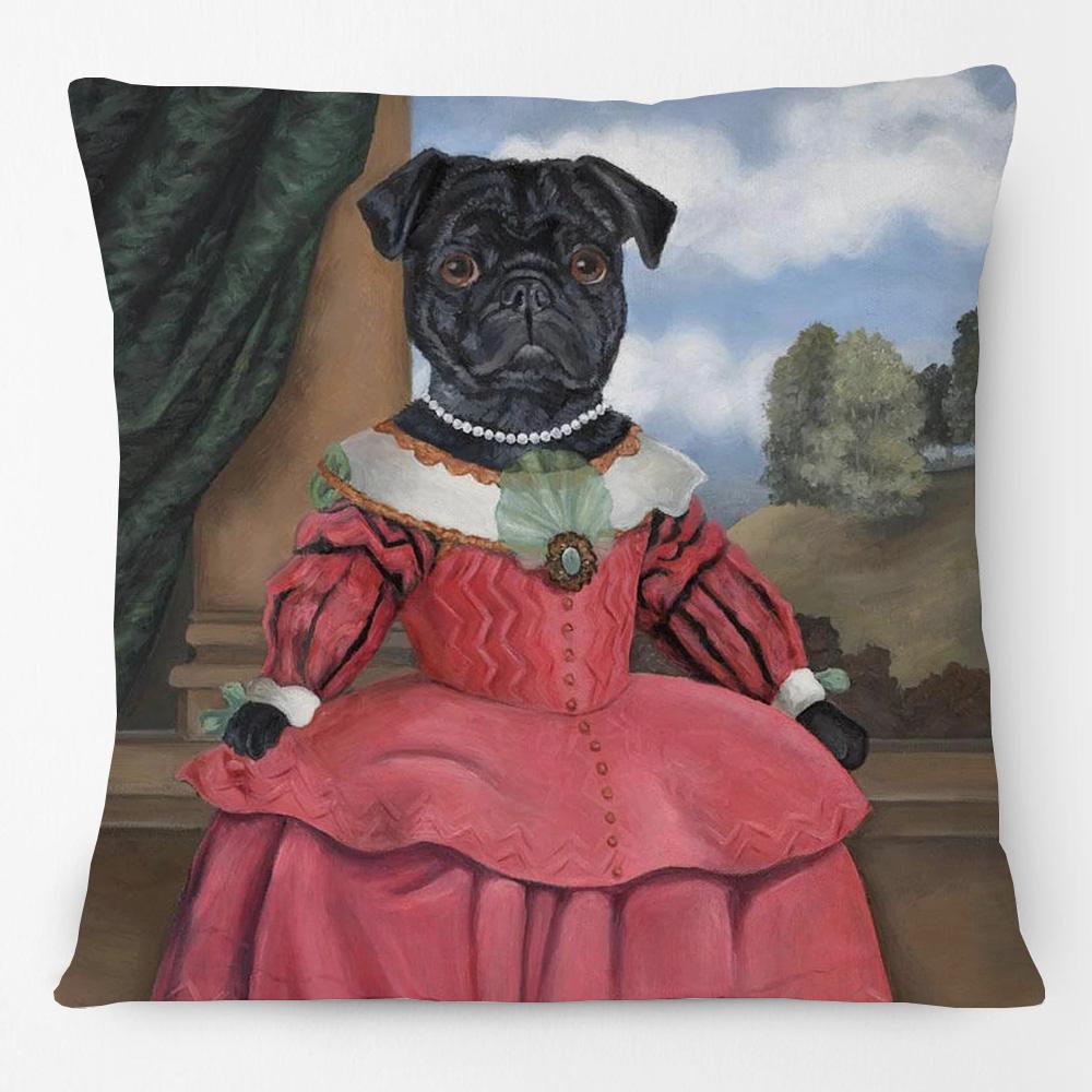 Renaissance Dogs And Cats Cushion Cover King Charles Spaniel Black Pug Dog French Bulldog Labrador Vintage Pillowcase