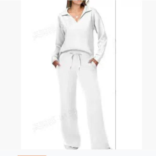 Autumn and Winter Fashion Casual Women's Long-sleeved Drawstring Solid Color Commuter Trousers Suit Women