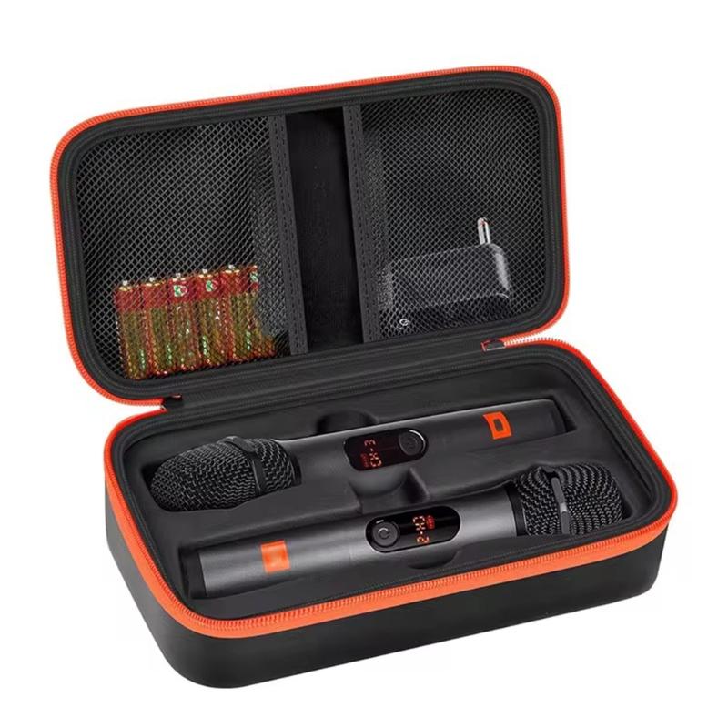 Прочный кейс из ткани EVA для беспроводного микрофона с отделениями, водонепроницаемая сумка для хранения двух микрофонов