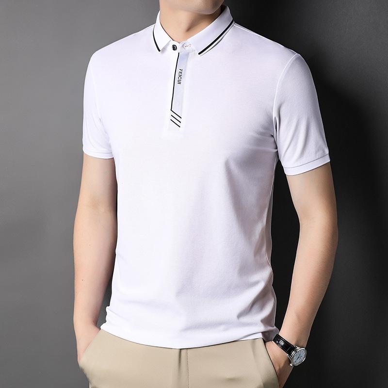 Летняя новая мужская футболка с короткими рукавами, мужская молодежная футболка с лацканами из шелка Mulberry, модная повседневная футболка с короткими рукавами