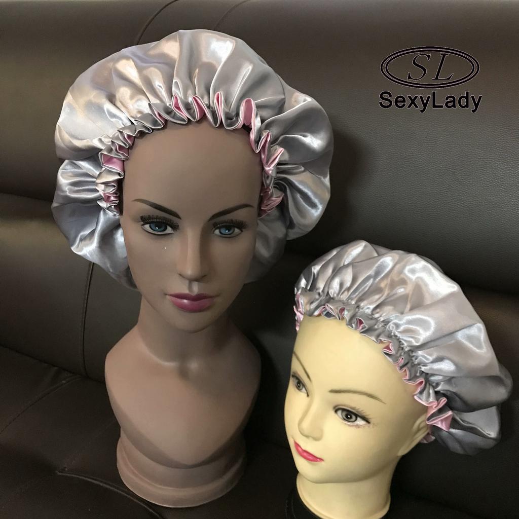 SL Custom logo Designer Bonnets Double Layer Hair Bonnet Silk Pillow case and Bonnet Set