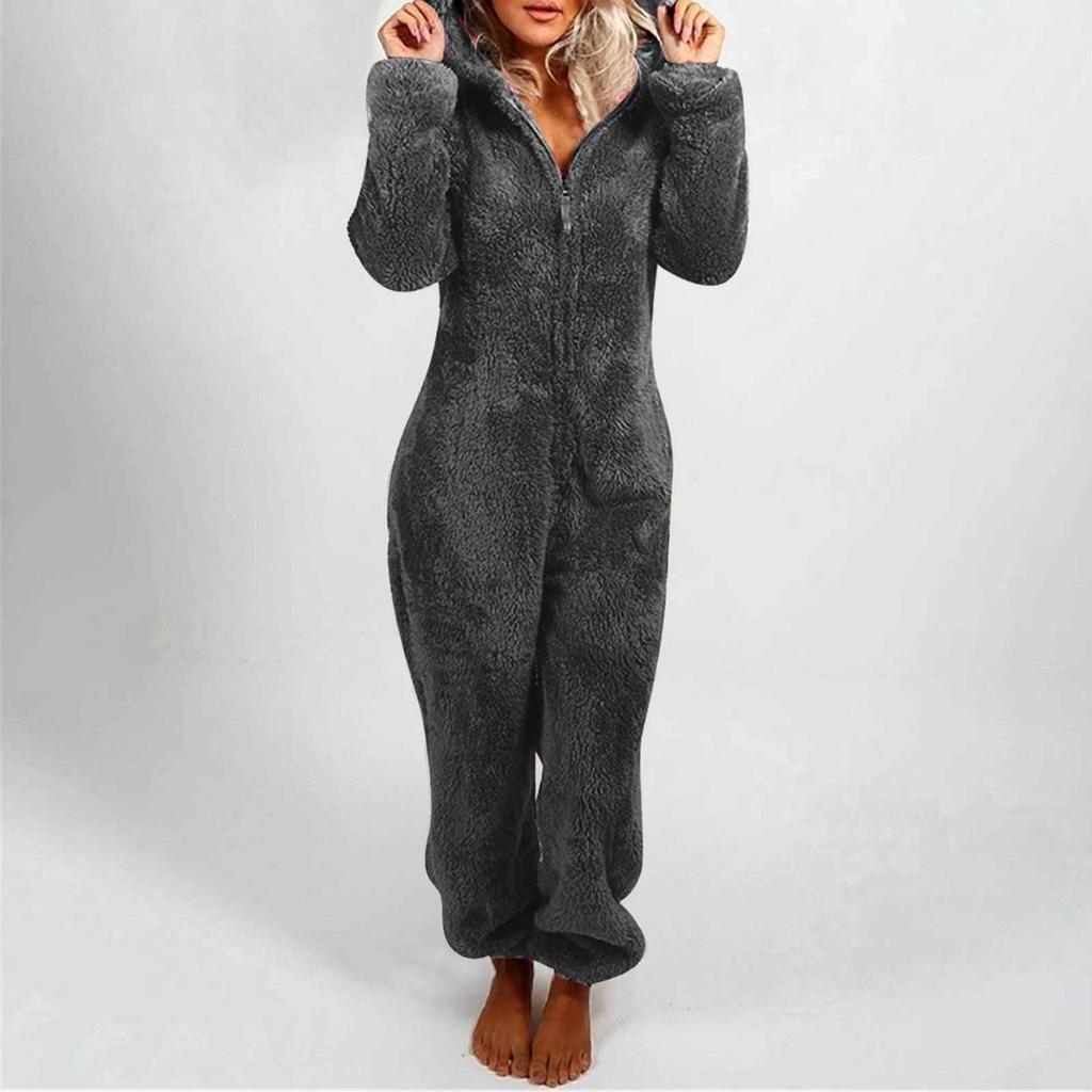 2020 European and American Autumn/Winter Fleece-Lined Hooded Jumpsuit Pajamas for Family