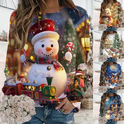 Женский рождественский свитшот, милый праздничный принт, длинный рукав, круглый вырез, карманы, оверсайз топ, свободные свитшоты, верхняя одежда