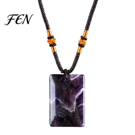 Natural Stone Necklace Crystal Pendant Necklace, Healing Energy with Adjustable Fake Gemstone Jewelry Braided Rope, Polished for Men Women
