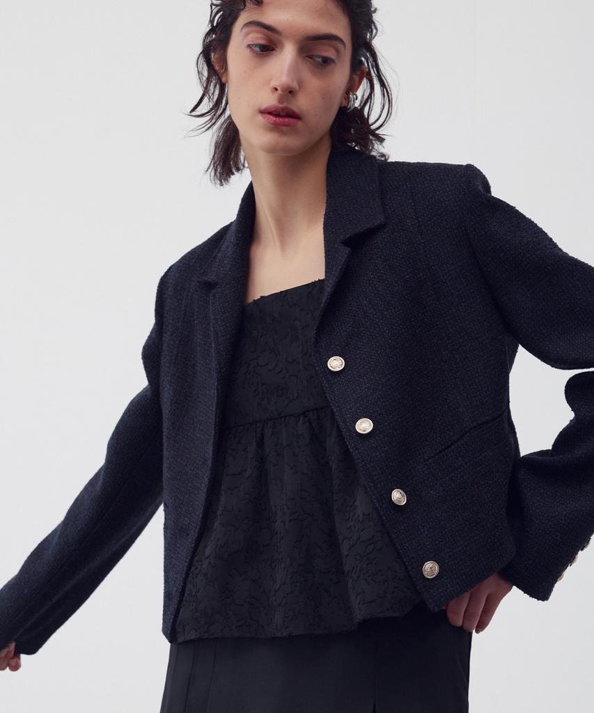 Re Rhee Wool-Blend Tweed Jacket Midnight Navy