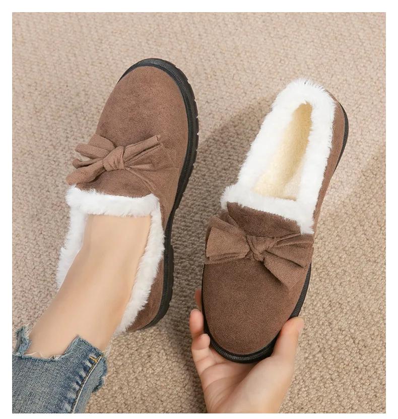 2024 Новые Зимние Утепленные Теплые Нескользящие Хлопковые Туфли с Неглубоким Вырезом Повседневные Простые Женские Туфли