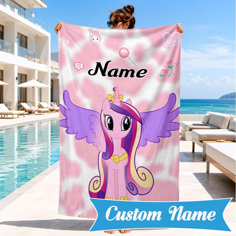 Custom Name Pony Friends Forever Beach Towel Microfiber Beach Towel, Lightweight and Quick-Dry, for Summer Travel, Swimming Pool Gift
