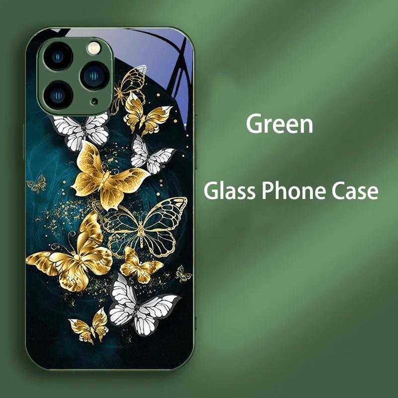 Чехол для iPhone 11 12 13 14 15 16 16e Закаленное Стекло Чехол для Телефона Для iPhone16 Pro Max 15 Plus 12 Mini Жесткий ПК Стекло Цветные Fundas