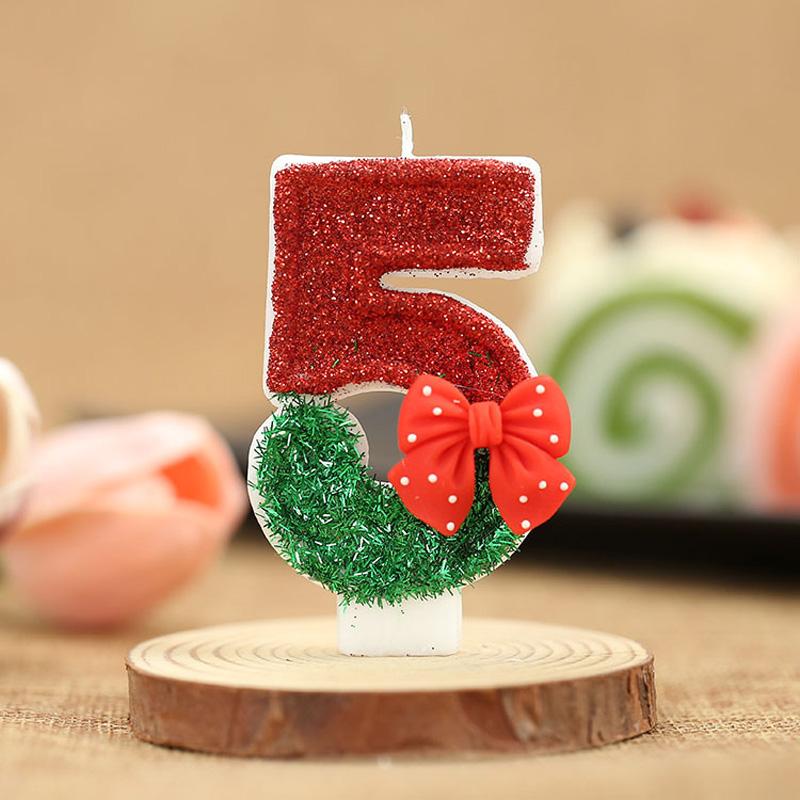 1PC Fashion Party Supplies Birthday Candles Christmas Theme Red Bow Cake Decor 0-9 Number