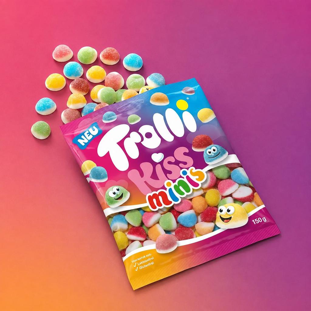 Жевательные конфеты Trolli Mini Kiss, ассорти фруктовые жевательные конфеты, 150 г