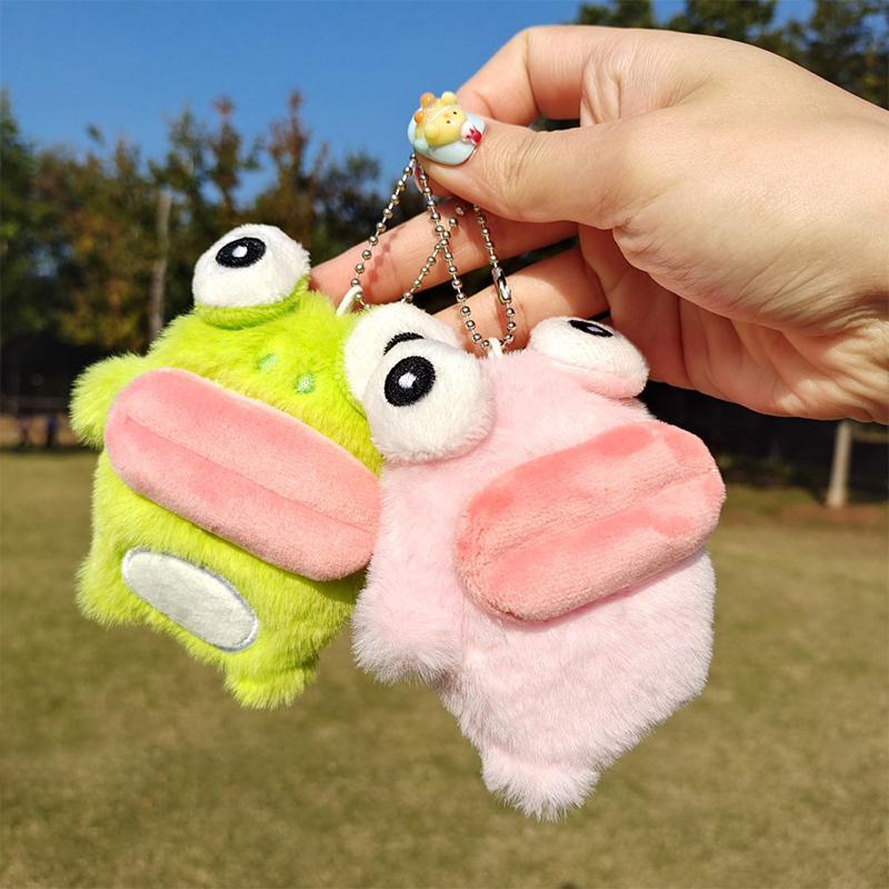 Cute Sausage Mouth Frog Key Chain Cartoon Plush Doll Pendant Couple Key Ring Backpack Charms Car Bag Decor Christmas Gift