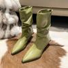 Fashion Thin Med Heels Ankle Boots Women Winter Shoes Brand Pleated Pointed Toe Short Boots Designer PU Leather Botas Mujer
