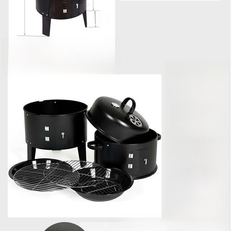 Коптильня BBQ 3-в-1: Коптильня, печь для тушения, печь для барбекю, жаровня для батата, конструкция в виде круглой бочки.