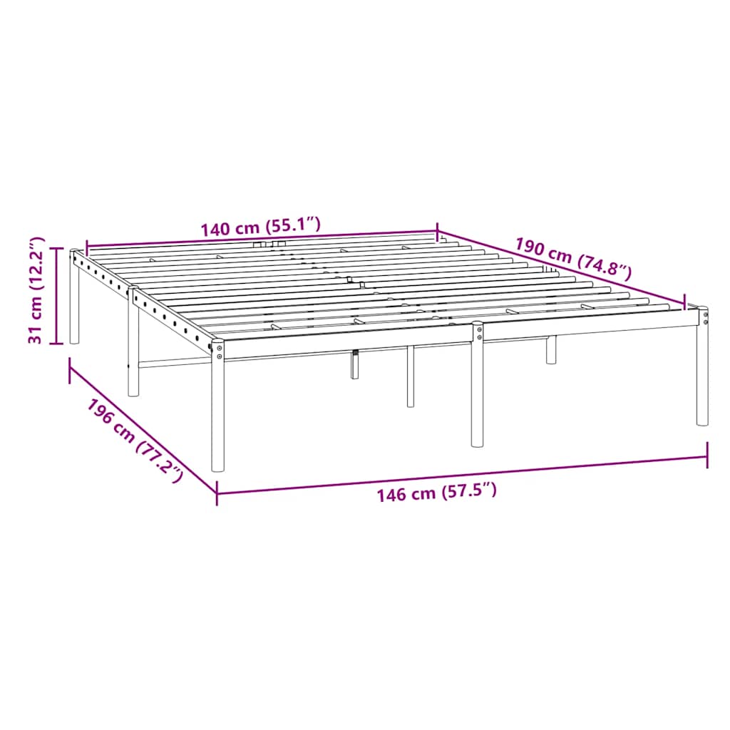 Metal Bed Frame Black 140 x 190 cm