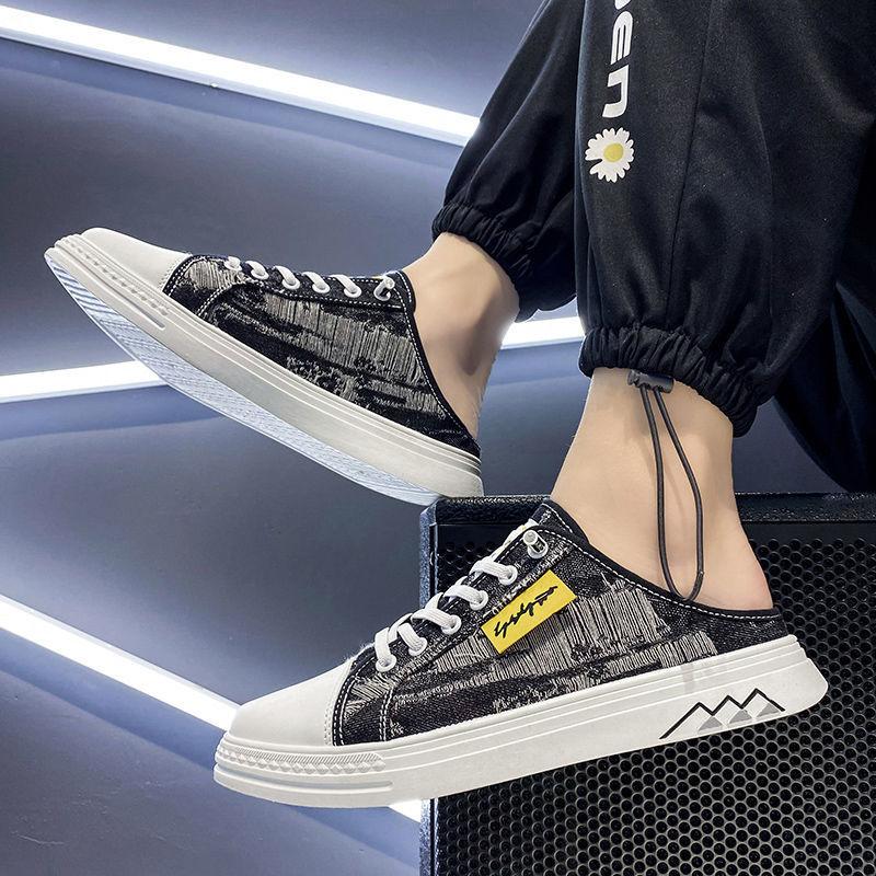 Men's Half Slippers Summer Breathable Canvas Slipper Outdoor Casual Lazy Shoes for Men Platform Vulcanize Shoes Designer Loafers