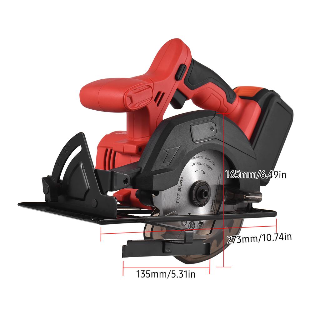 Аккумуляторная циркулярная пила, 20 В, лезвие 18 зуб., 140 мм, 5–3/8 дюйма, 3800 об/мин, переменная скорость, 2,0 Ач.