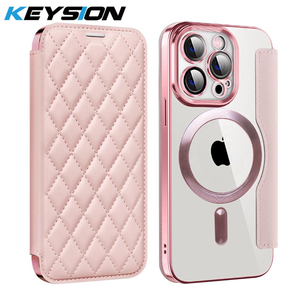 KEYSION Кожаный чехол-книжка с покрытием для iPhone 11 12 13 Pro Max, слоты для карт, магнитная беспроводная зарядка, задняя крышка телефона