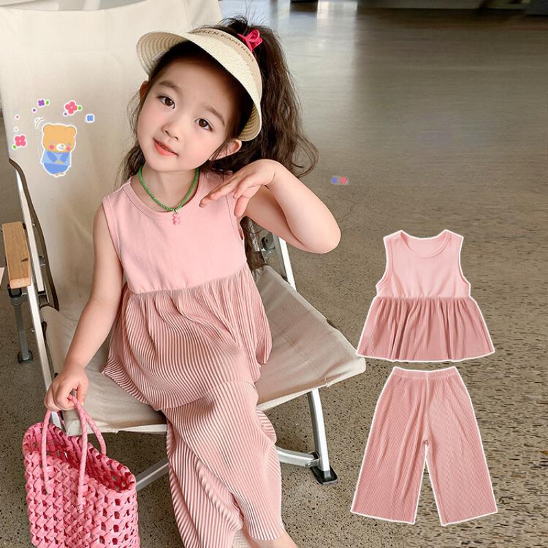 Комплект одежды для девочек, летний детский повседневный сарафан, широкие брюки, комплект из двух предметов