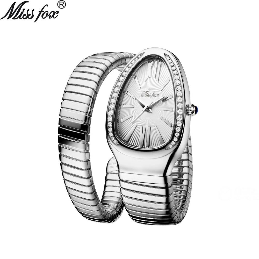 MISSFOX Women's Stainless Steel Snake Head Diamond Bangle Watch
