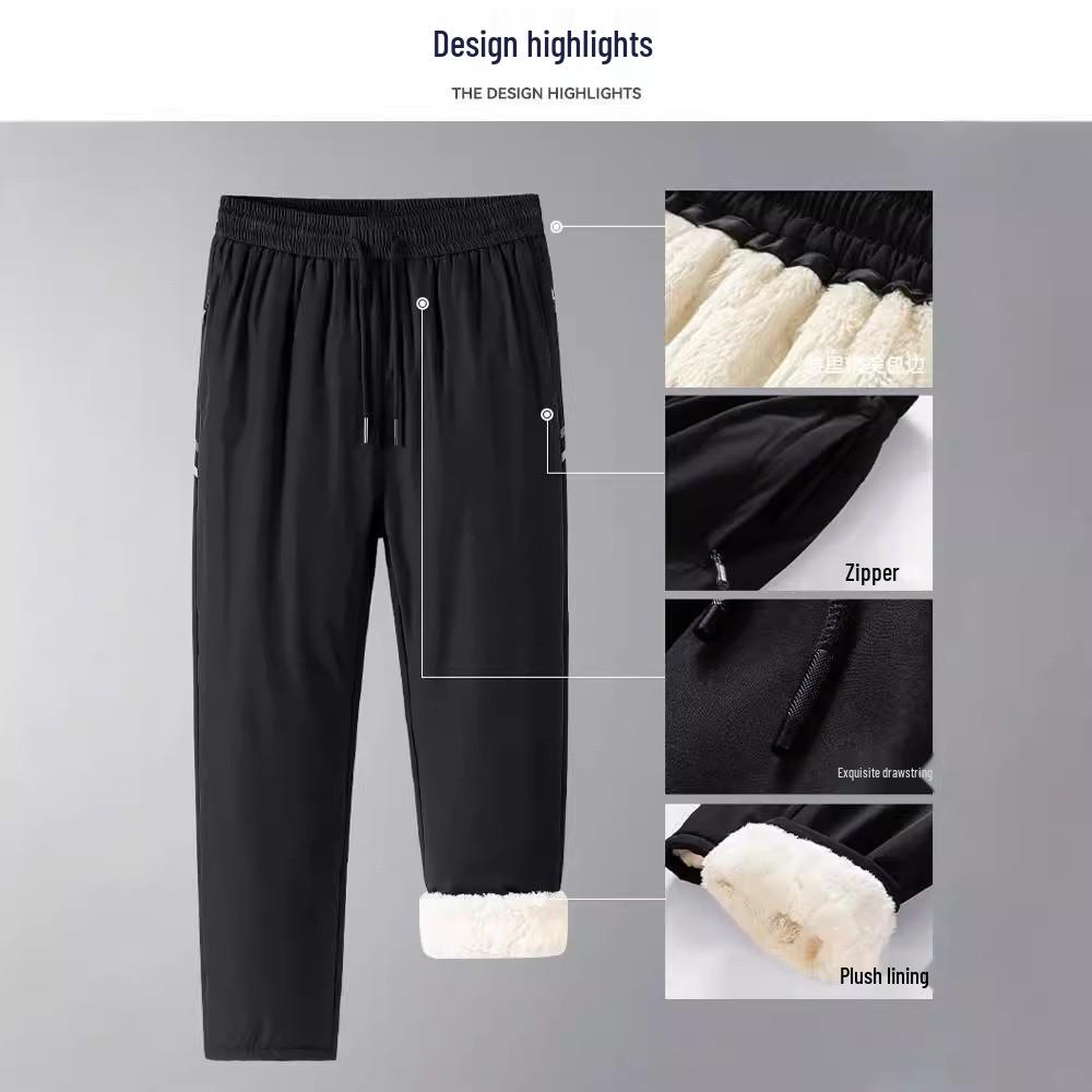 Men's Winter Waterproof Thickened Padded Pants - Straight Leg, Lambswool Lined, Plus Size, Casual Outerwear