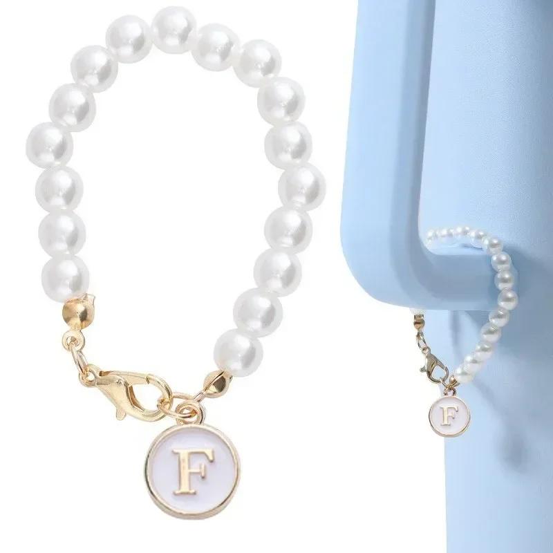 Letter Charm Pearl Chain For Most Cups Accessories For Handle Water Bottle Tumbler Personalized Initial Name ID Cups Decorations