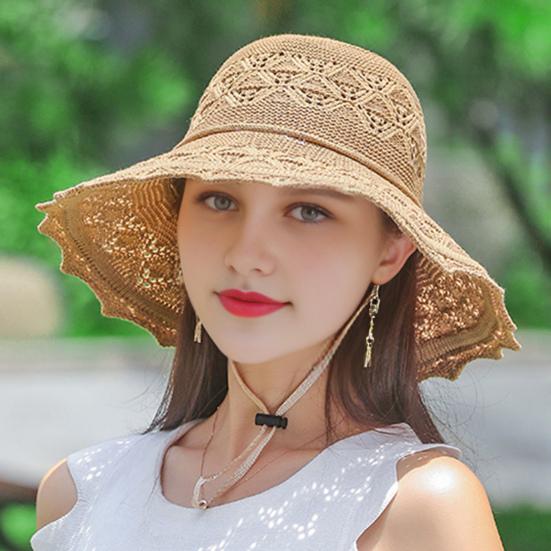 Summer Straw Beach Hat for Women UPF 50 Floppy Wide Brim Sun Protection Hat Foldable Travel Bucket Hat