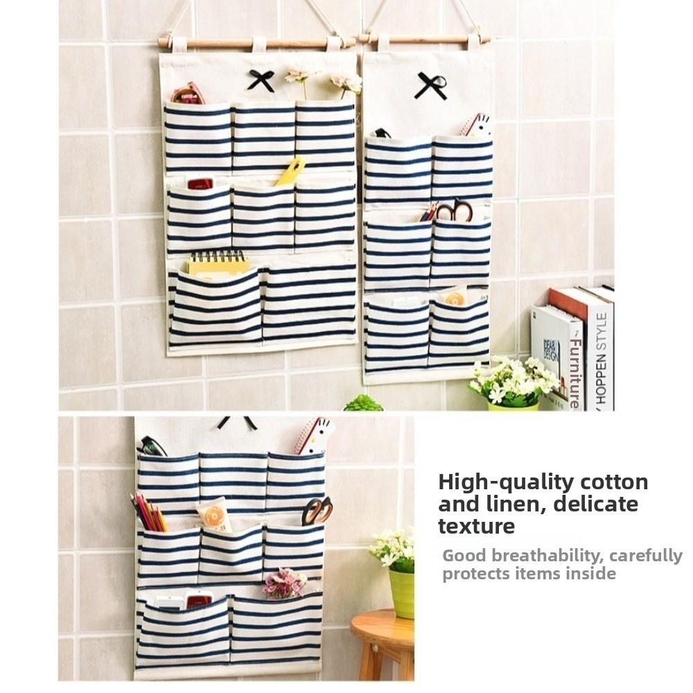 Striped Hanging Storage Bag 6/8 Pockets Multi-Pocket Organizer Dormitory Storage