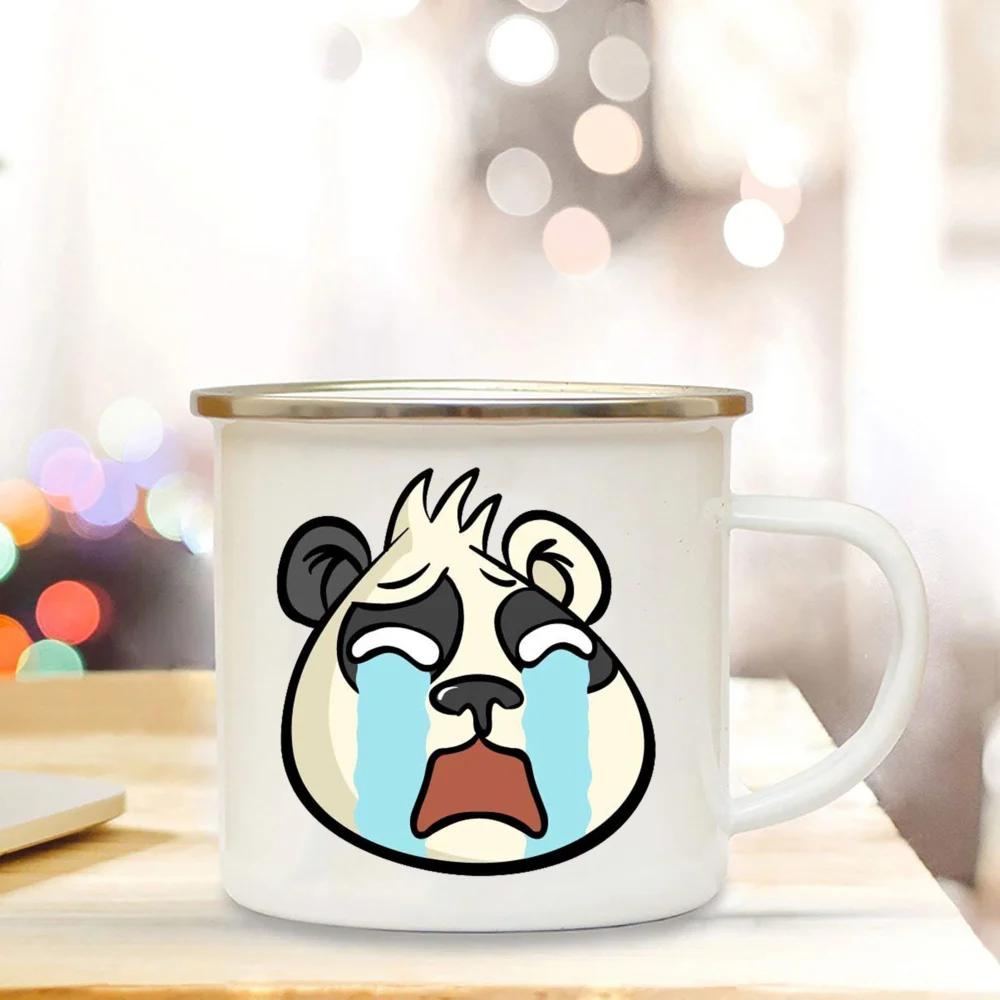 Кружка с изображением медведя панды, идеи подарков для девушки, милая кофейная кружка, подарки с изображением панды, декор для кемпера, кружка с эмалью для кемпинга, подарки на день рождения другу