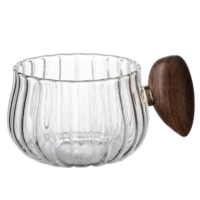 200ML Heat-resistant High Boron Silicon Glass Coffee Mug with Wooden Handle Ice American Latte Cup Tea Cup Household Water Cup