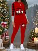 Женский рождественский костюм-двойка с принтом: Топ с длинным рукавом и круглым вырезом и брюки, праздничный лимитированный повседневный костюм для вечеринки в подарок