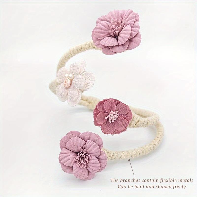 2 шт. Элегантные 3D подхваты для штор с цветочным дизайном - Розовый полиэстер, украшенный жемчугом, текстура, напоминающая веревку, для домашнего декора спальни и гостиной