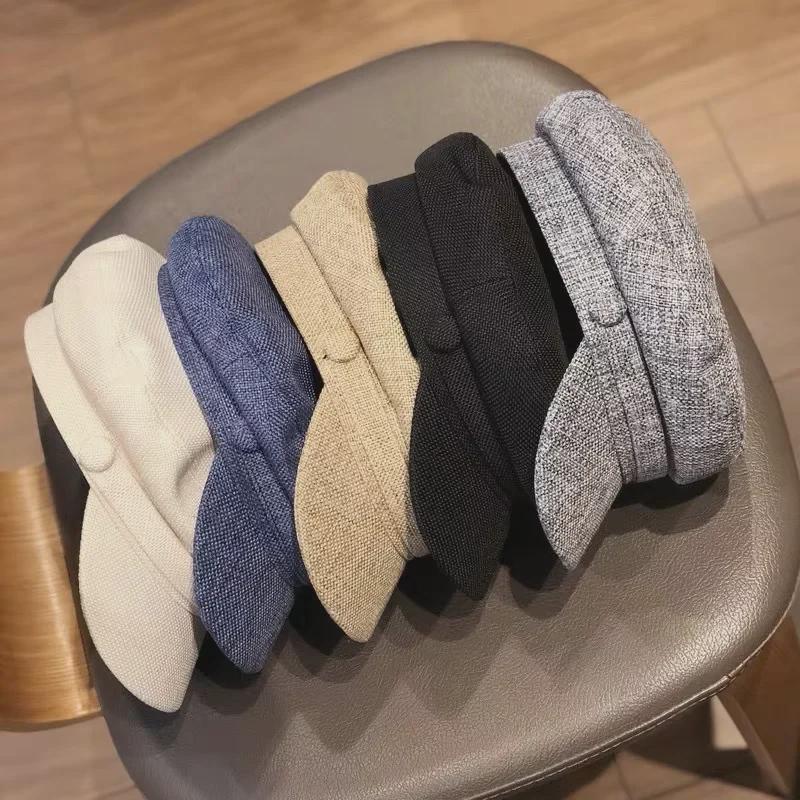 Navy Linen Octagonal Cap: New Style Peaked Military Hat for Women