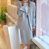 2Pcs/Set Women Suit Set Lapel Long Sleeve Flap Pockets Suit Coat High Waist Midi Skirt Set Solid Color Office Lady Suit Workwear