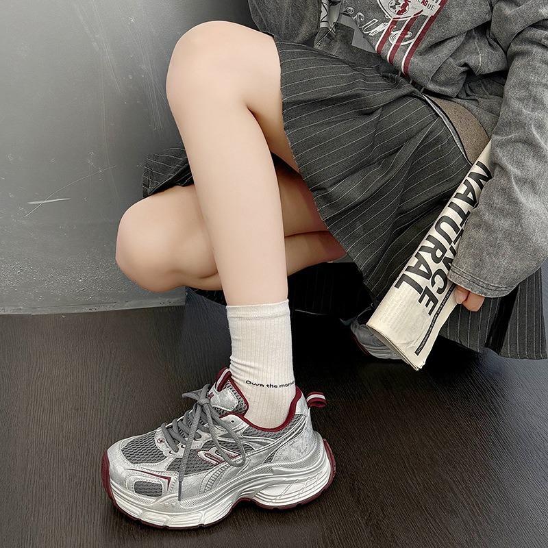 Платформенные кроссовки для женщин, осенние новинки, кожаные, сетчатые, дышащие, нескользящие, для бега, модная повседневная спортивная обувь