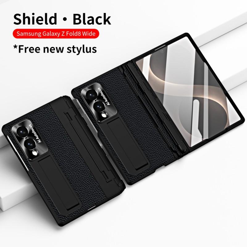 Премиальный кожаный чехол для Galaxy Z Fold8 Ultra со встроенным слотом для стилуса, ударопрочная защита, скрытая подставка