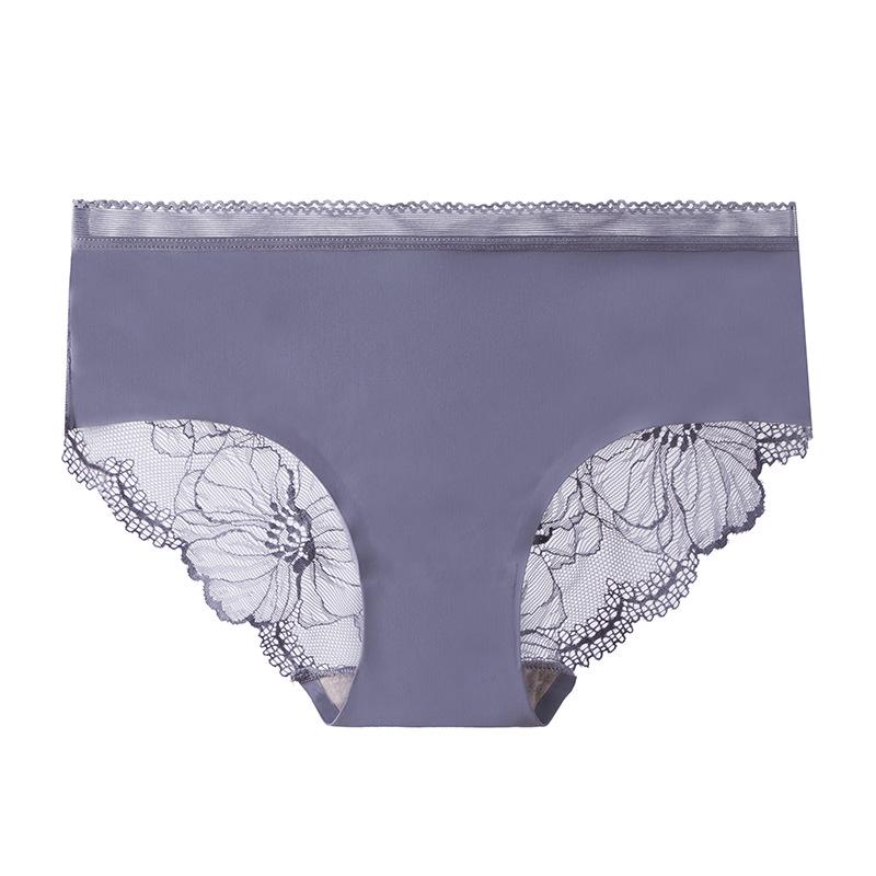 Ice Silk Seamless Lace Panties - Women's Mid-Waist All-Cotton Antibacterial Crotch, Breathable Summer Shorts