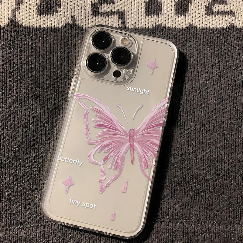 Pink Butterfly Pattern Transparent Phone Case for iPhone 17 16 15 Pro Max 14 Plus 13 12 11 Pro X XS XR 7 8 SE2 Shockproof Cover