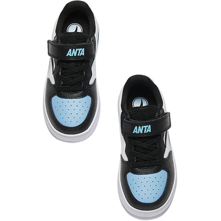 Anta Kids Synthetic Leather Simple Versatile Lightweight Shock Absorption Low-Top Kids Skate Shoes Kids Sneakers Black Blue White A12449988-2