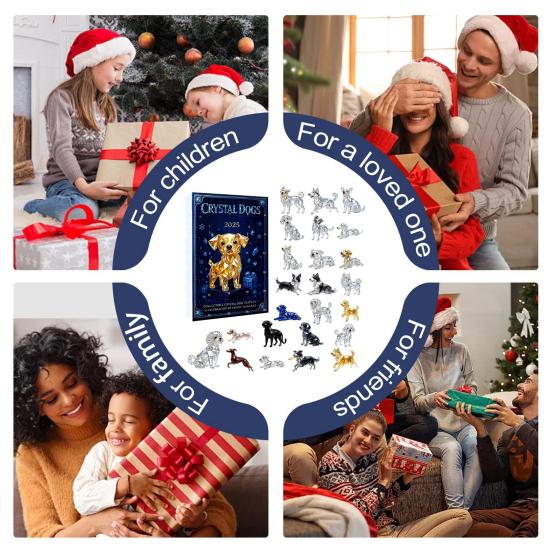 Адвент-календарь «Собаки из искусственного хрусталя» 2025, 24-дневная коробка для отсчета времени с милыми акриловыми фигурками щенков, декор для рождественской елки для любителей собак