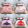 Cartoon Fashion Model Beautiful Dress Pink Comfortable Duvet Quilt Cover Pillowcase Bedding Set Bedroom Decoration Home Textile